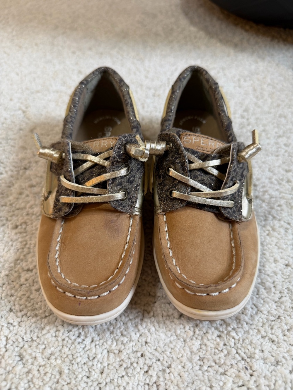 EUC - Sperry Kids brown, cheetah & Gold loafers 11c/11k